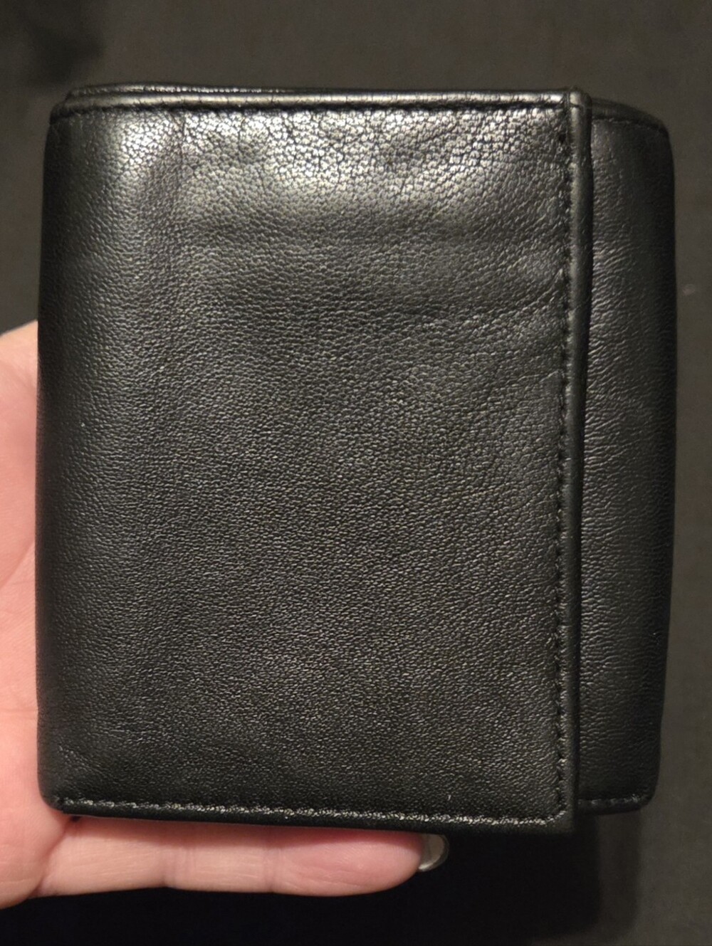 Men's Genuine Leather Trifold Black Wallet 3.75x3.5 Folded